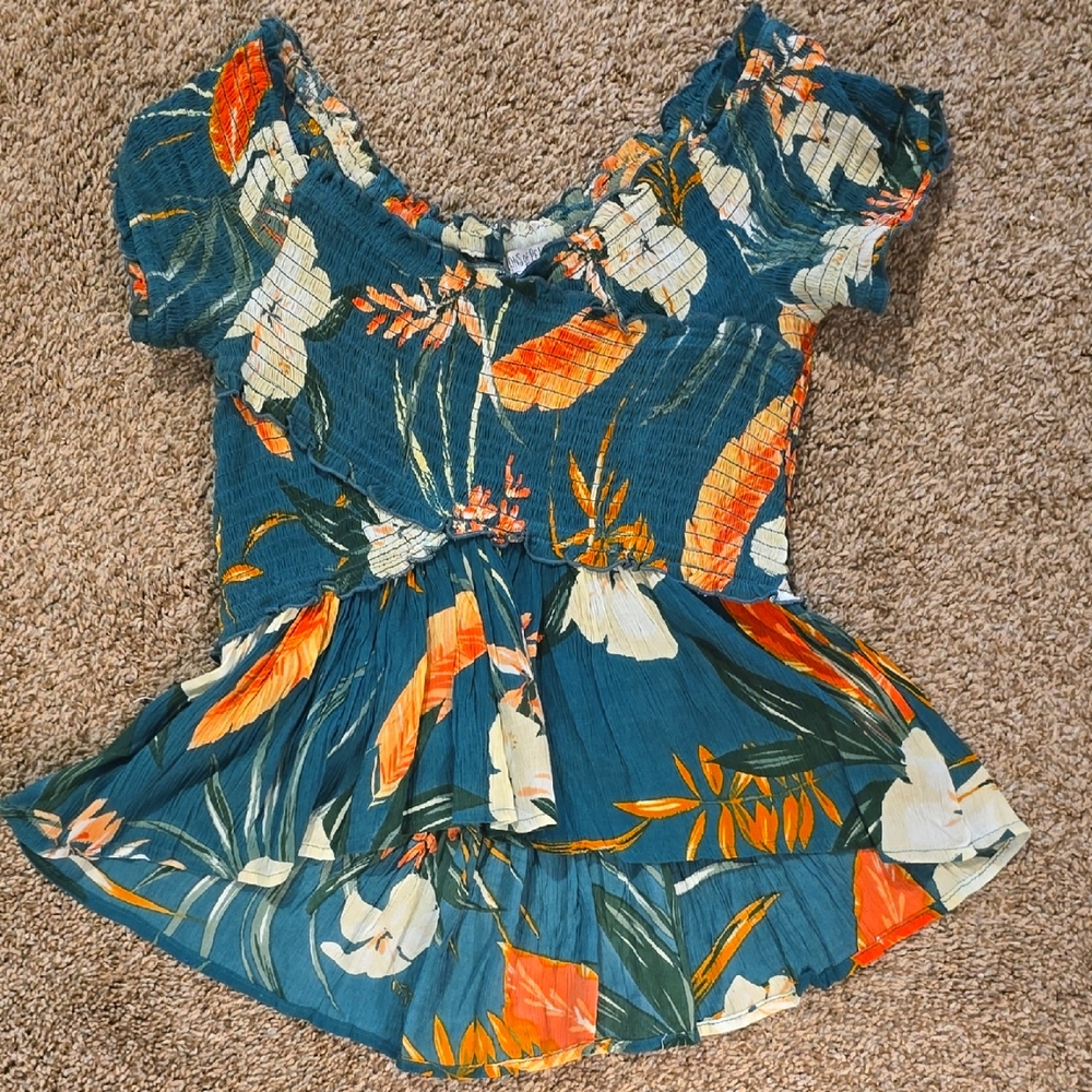 Floral Teal and Orange Women's Top